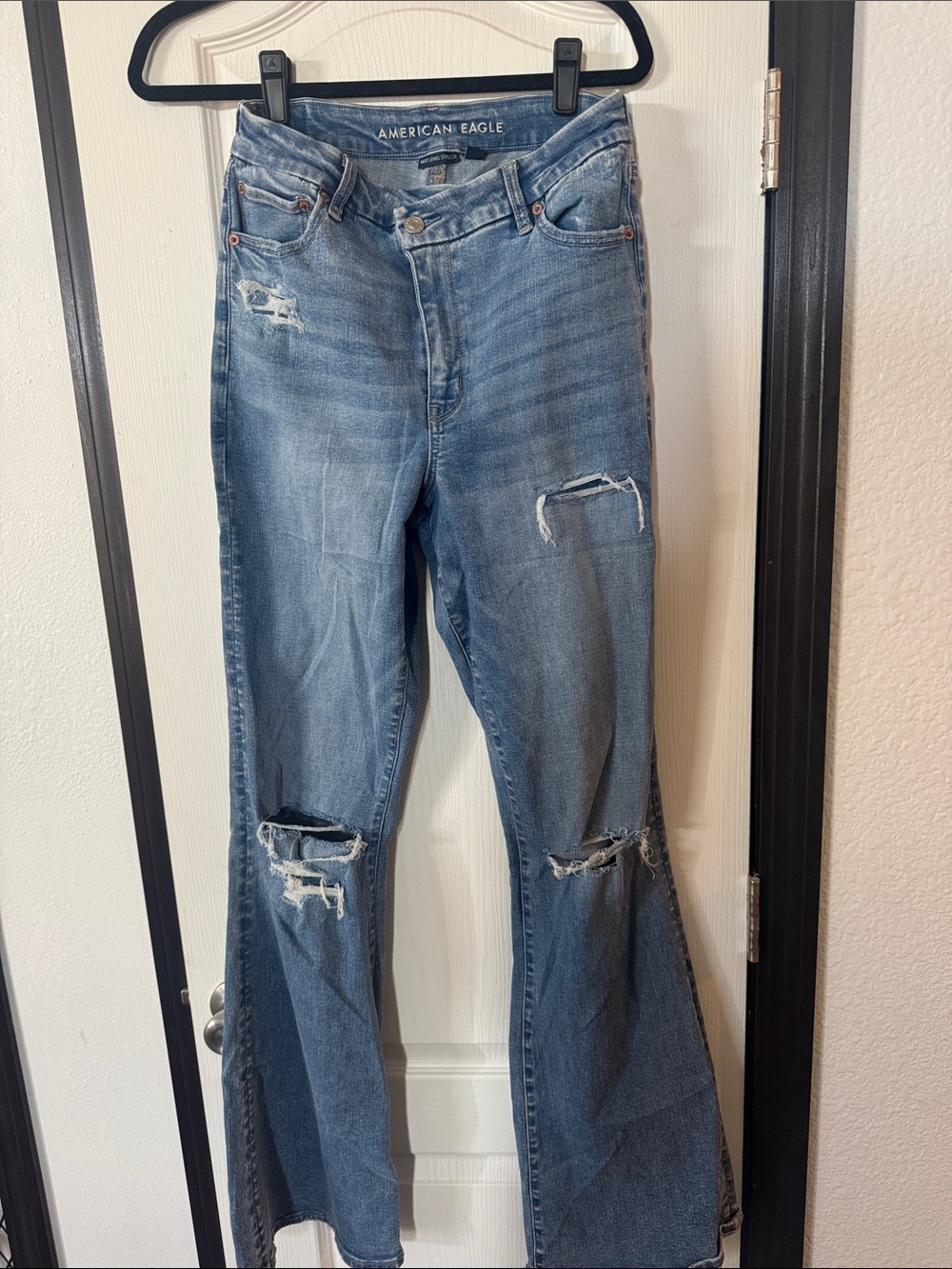 American Eagle Outfitters Distressed Light Blue Flare Jeans